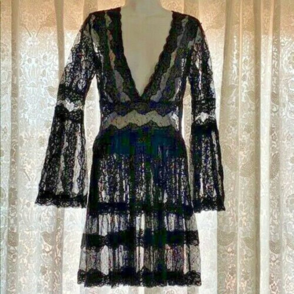 Goth Kiki Riki Black LACE Sheer FESTIVAL Plunging Dress